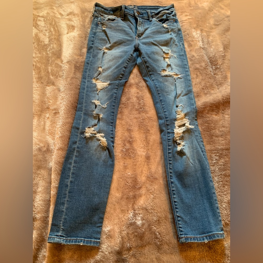 Abercrombie and Fitch,mid rise, distressed, super skinny jeans